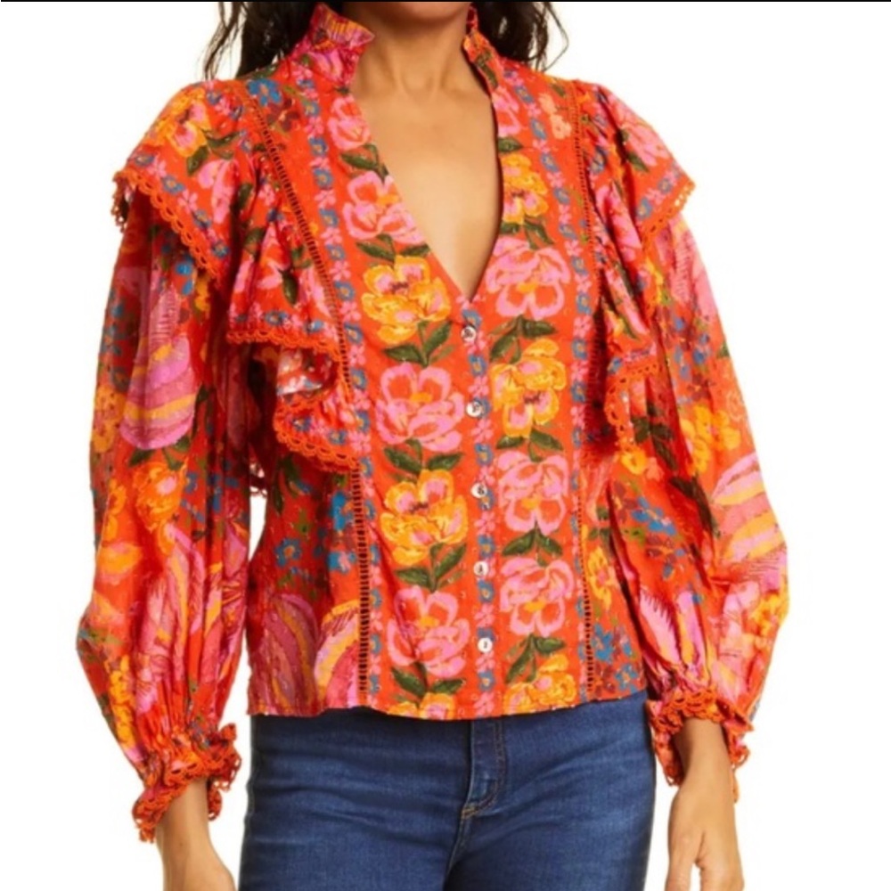 FARM Rio Red Bananas Floral Blouse Size XL